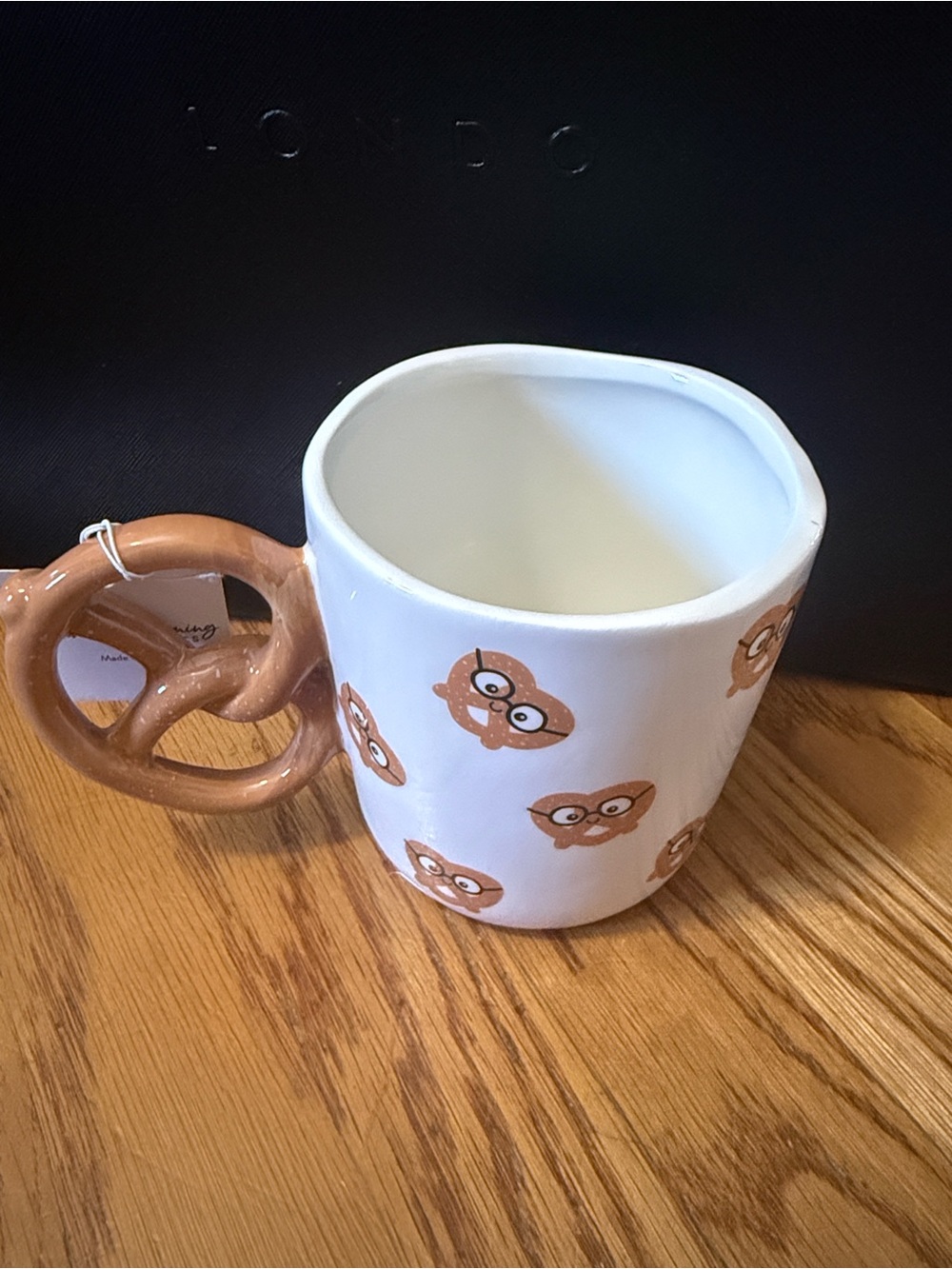 Knotty by Nature Ceramic Mug with Pretzel Handle and Brown Pretzel Pattern NWT